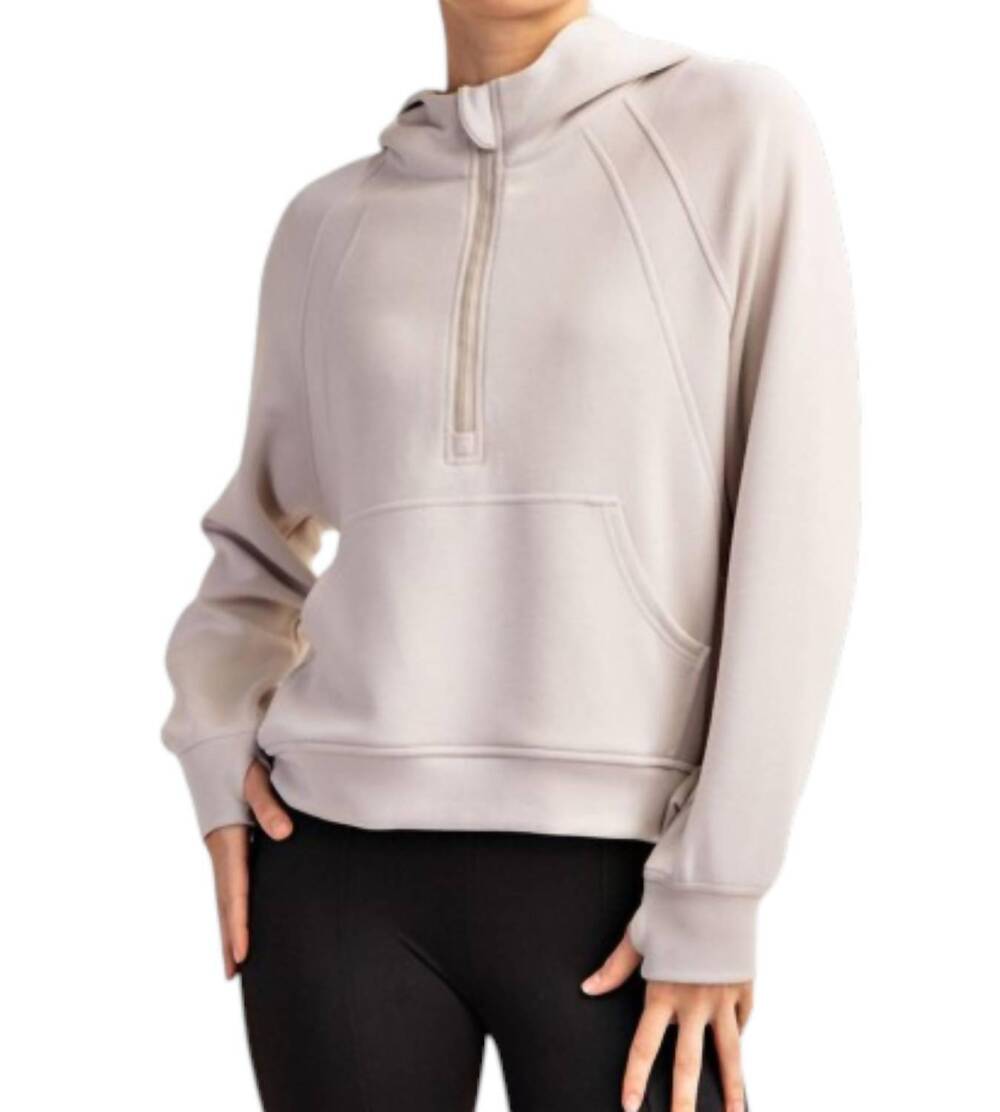 NEW RAE MODE hear me now long sleeve quarter zip hoodie sweatshirt in grey